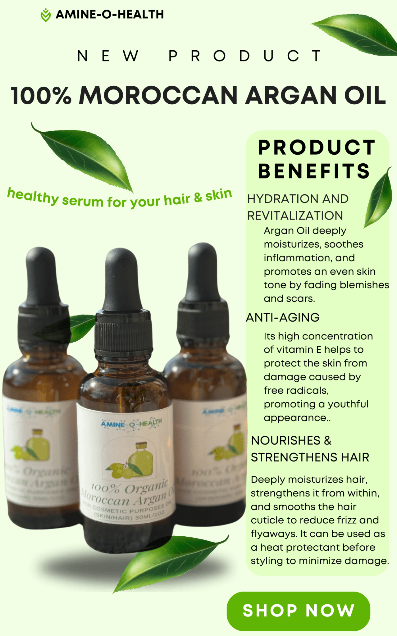 Moroccan Argan Oil – Pure & Natural for Skin & Hair Care - Amine - O - Health Store