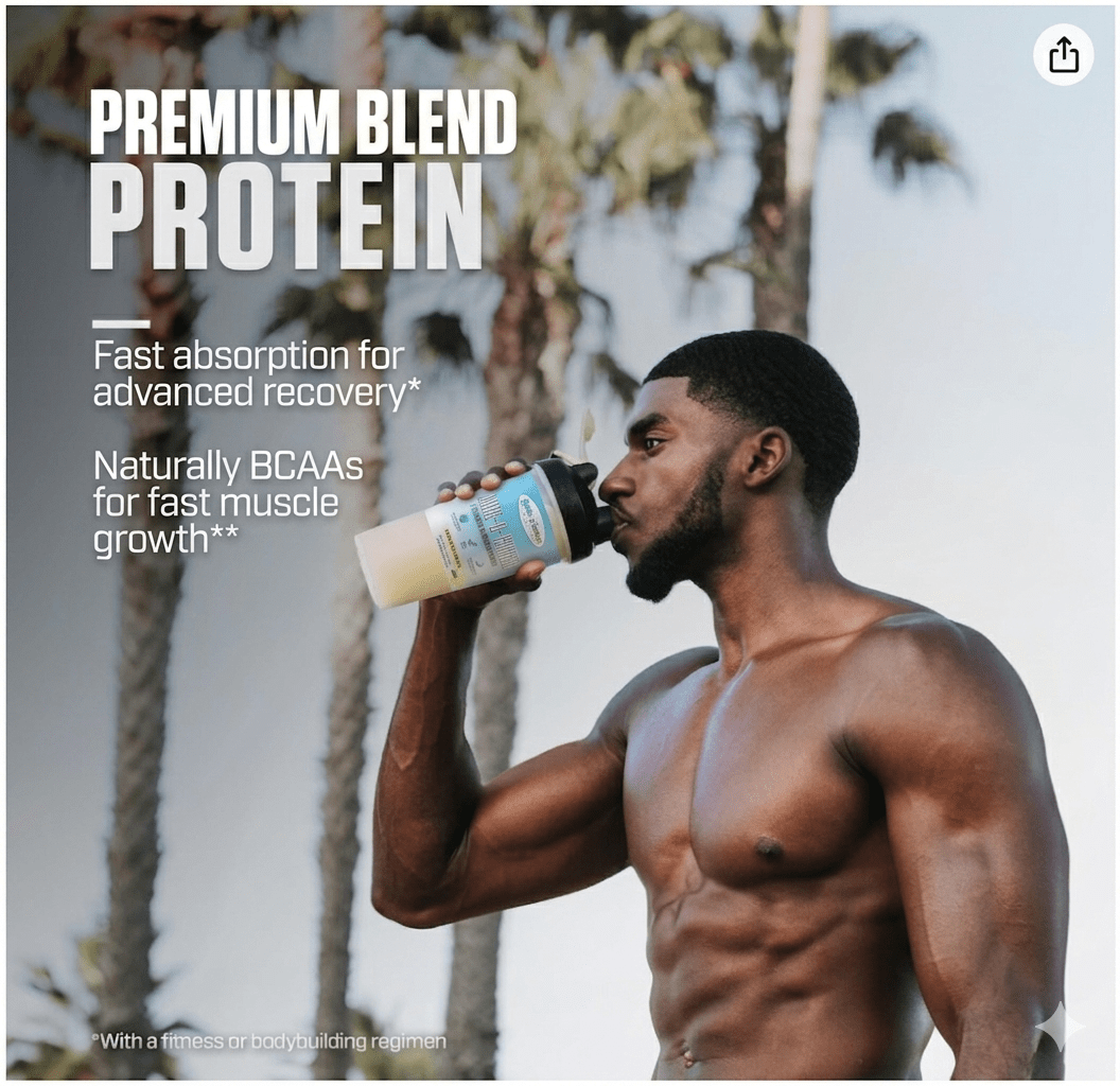 Athlete drinking Amine-O-Health whey protein shake for fast muscle growth