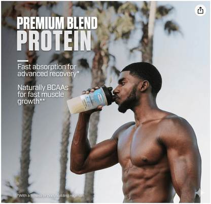 Athlete drinking Amine-O-Health whey protein shake for fast muscle growth