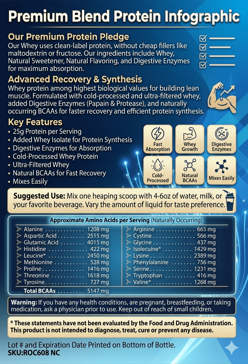 Amine-O-Health Premium Whey Isolate and Concentrate Infographic
